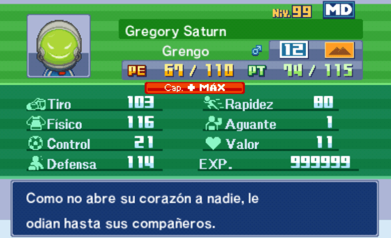 Stats Grengo Inazuma Eleven 3 nivel 99 antes del MEPC