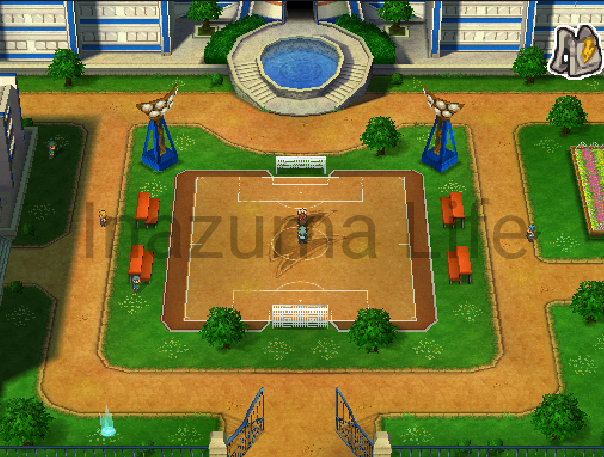 Cheats Inazuma Eleven 3 The Ogre (NDS), Bomber y Spark | Trucos para DraStic y Desmume 35 Instituto Raimon visto desde lejos tras usar el código de cámara lejana en Inazuma Eleven 3 The Ogre, Bomber y Spark (NDS)