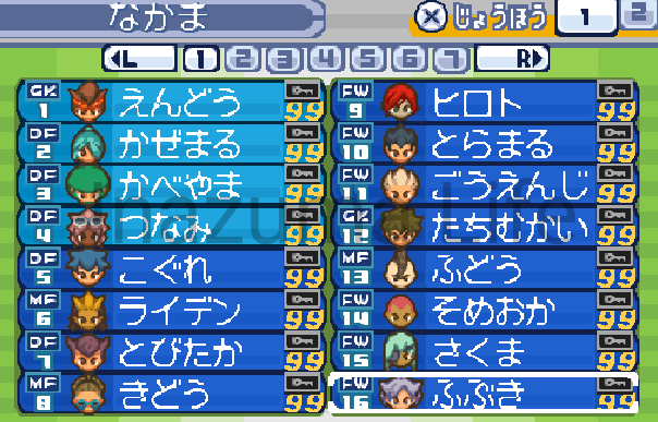 Todos los jugadores del Inazuma Japón a nivel 99