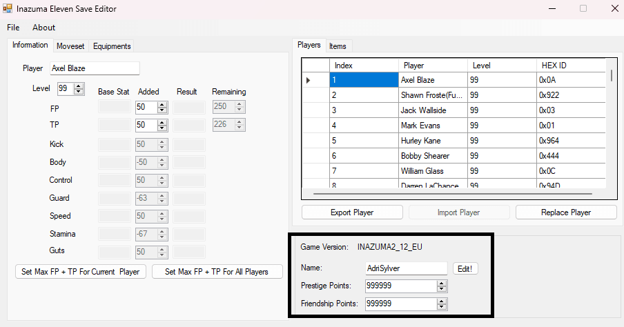 Inazuma Eleven 2 Save Editor