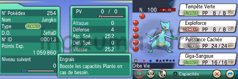 Cheats Pokémon Rubí Omega y Zafiro Alfa (3DS & Citra) 16 EV visibili di Sceptile in Zaffiro Alpha