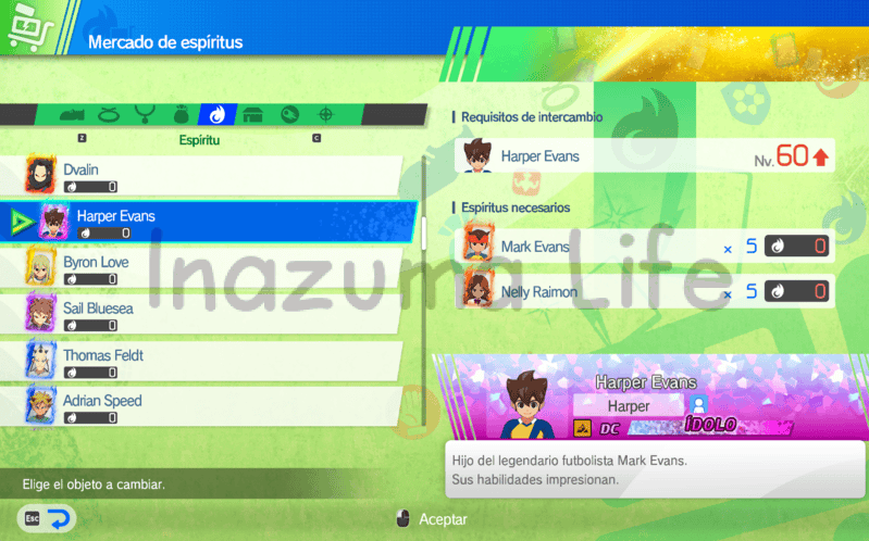 Harper Evans versión brecha en el Mercado de Espíritus, canjeable por espíritus de Mark y Nelly, y teniendo ya un Harper a nivel 60 o más en tu equipo