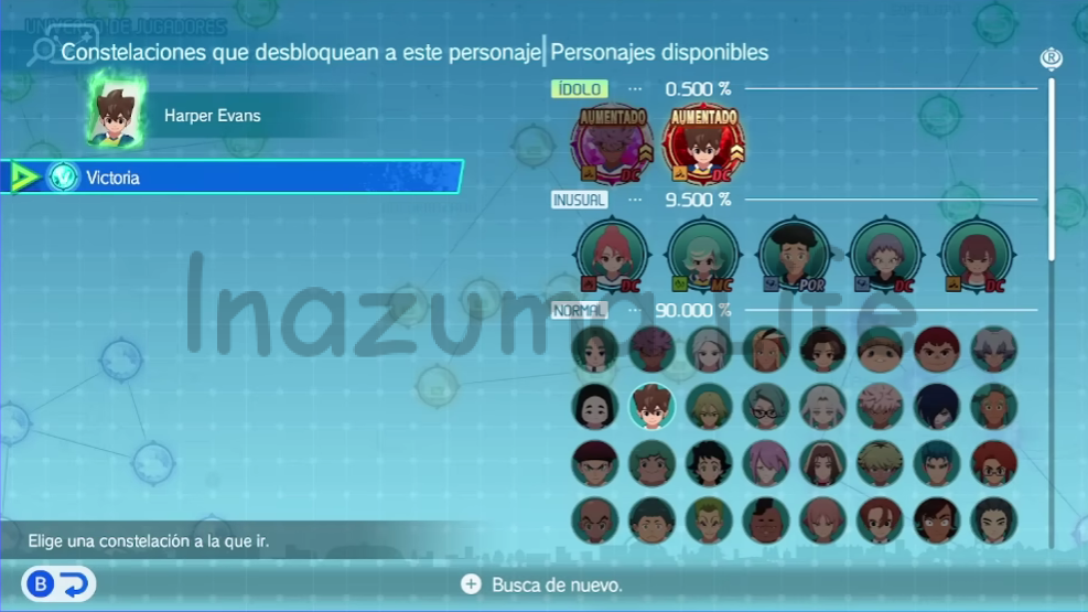 Probabilidad de aparición de Harper Evans (0.5%) en la constelación