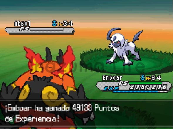 Emboar ganando x10 de experiencia tras usar el código en Pokémon Negro 2