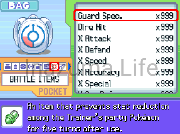 Bolsillo de objetos batalla al completo en Pokémon Platino