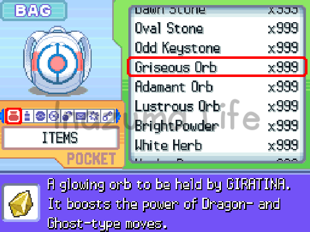Griseosfera x999 en Pokémon Platino tras usar el truco