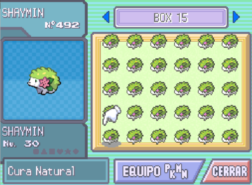 30 copias de Shaymin en el PC tras usar el cheat en Pokémon Platino