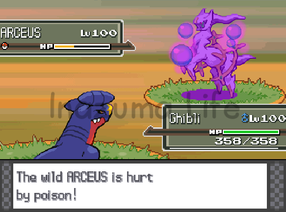 Arceus enemigo envenenado, gravemente envenenado, paralizado, quemado y dormido