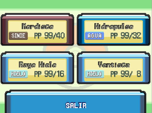 Glaceon con 99 PP en cada movimiento en Pokémon Platino