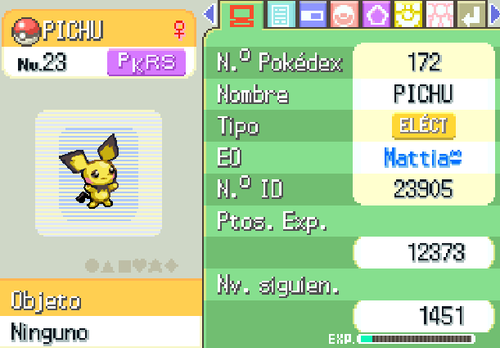 Pichu infectado con Pokérus en Pokémon Platino
