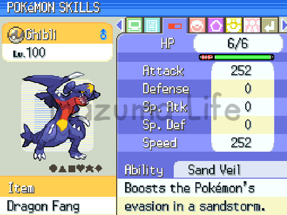 EVs de Garchomp en la pantalla de datos